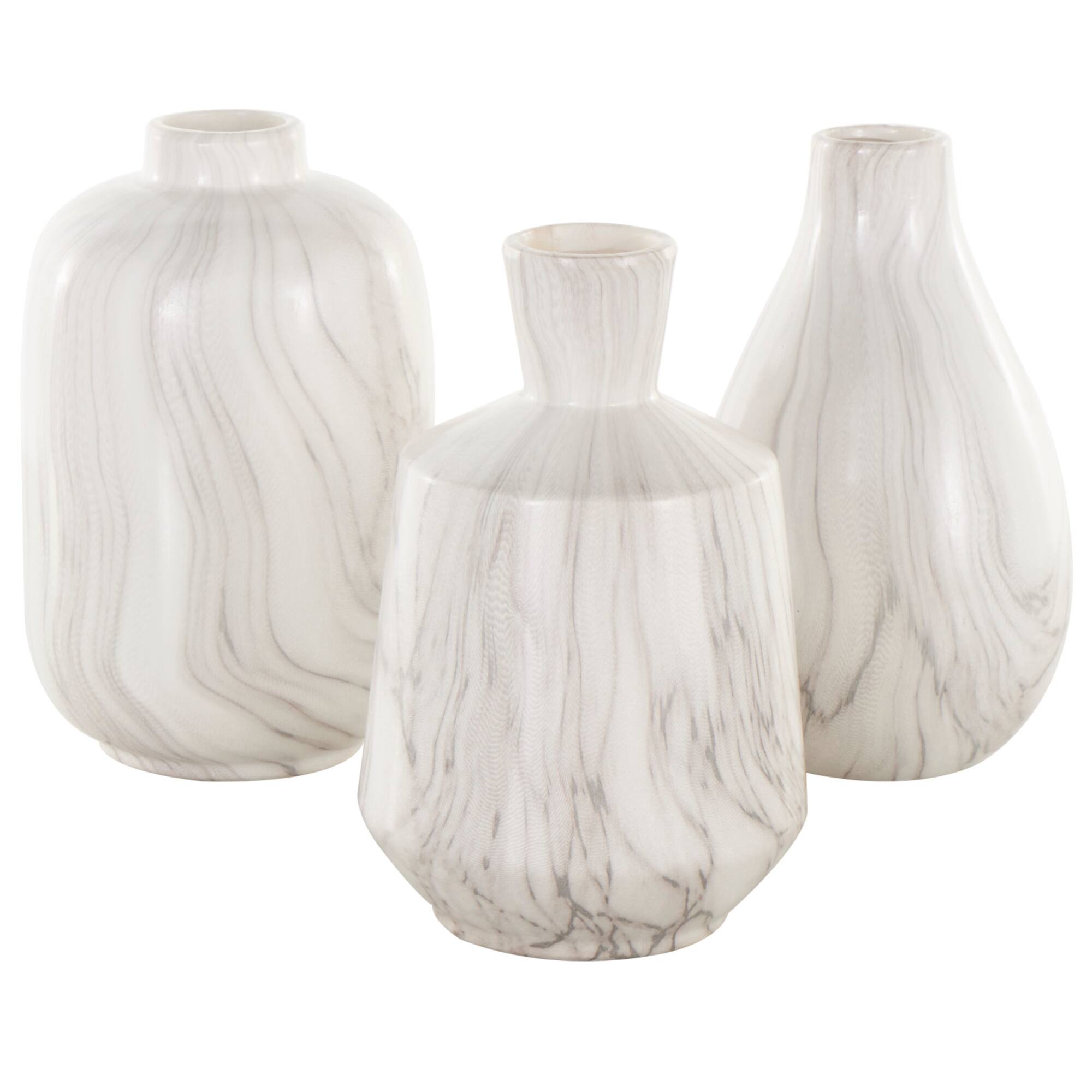 White Ceramic Marble Inspired Vase Set